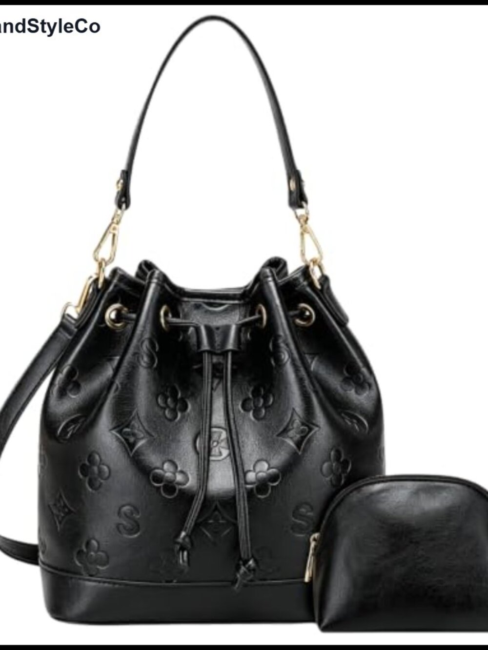 Vegan Leather Bucket Bag 2-Piece Set Crossbody Shoulder Handbag Satchel Purse